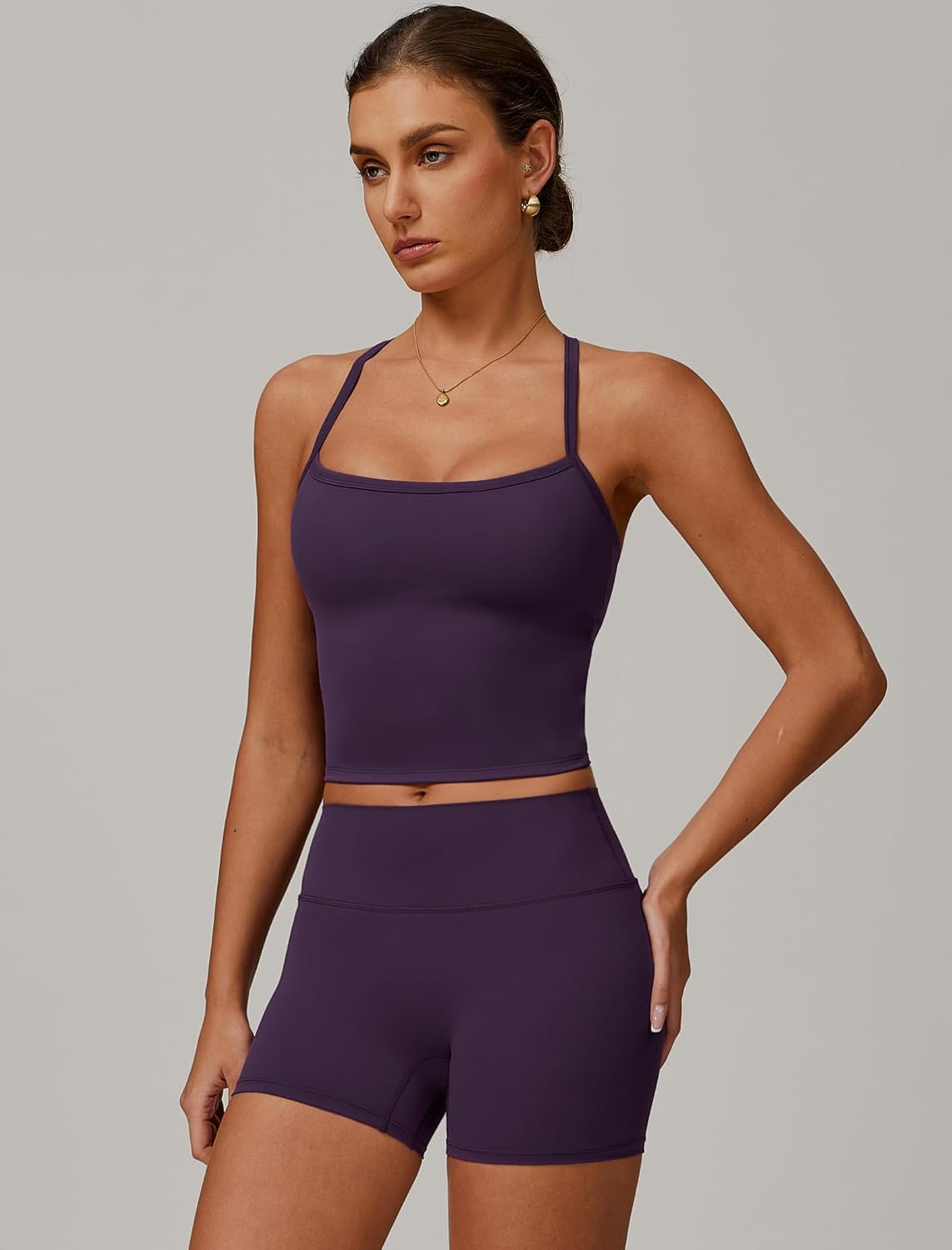 Detalle 2 de QBGJTD Two Piece Workout Set for Women: Seamless Tank Top + High Waist Shorts