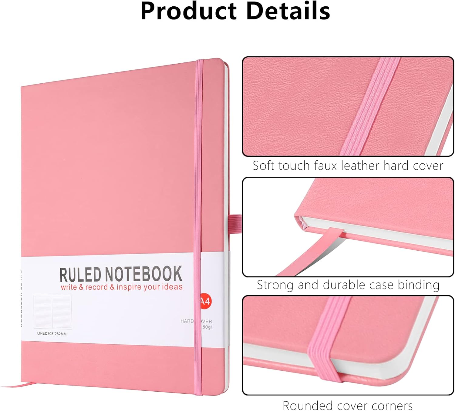 Detalle de HIJYOO A4 Hardcover Notebook (160 pages) in Pink