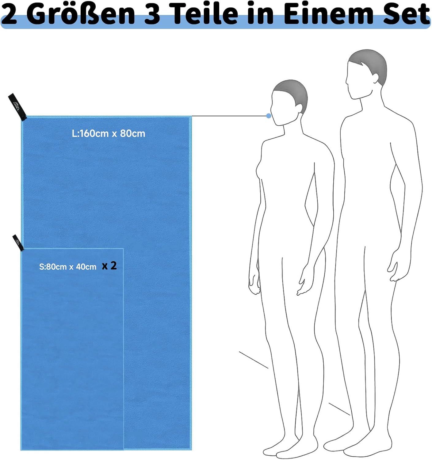 Thumbnail 1 de Pameil Mikrofaser Handtuch 3er Set – Großes Badetuch 160 x 80 cm + 2x 40 x 80 cm Mikrofasertücher