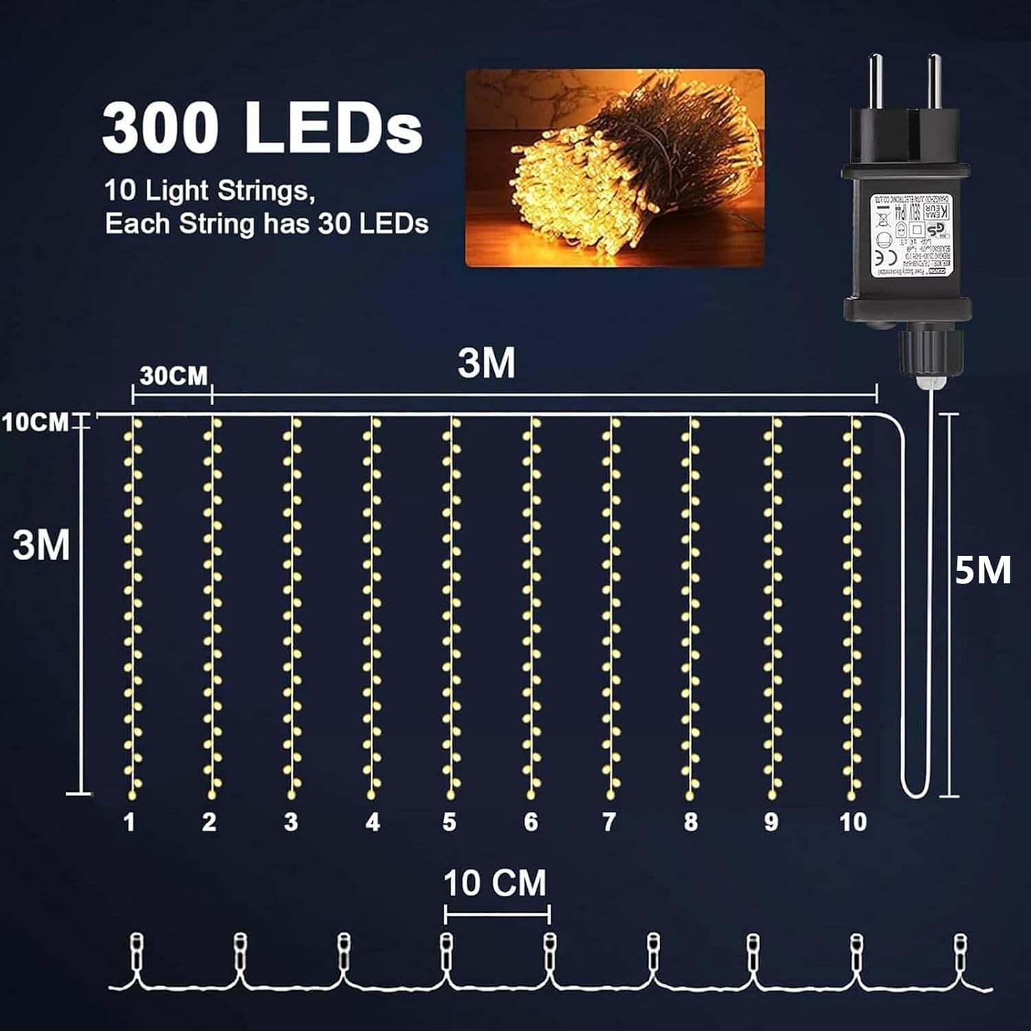 Thumbnail 6 de Joycome SW-LSL-3X6-600 lichtgordijn, 300 leds, 3 x 3 m, warm wit