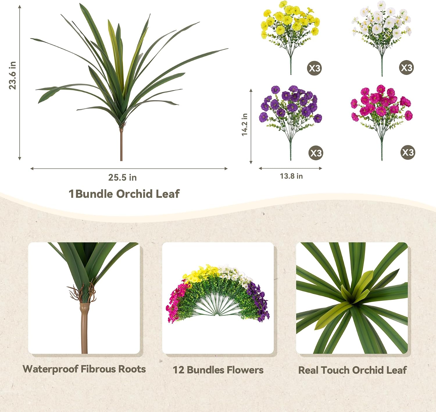 Thumbnail 1 de INXUGAO 12-Bundle Outdoor Artificial Morning Glory Flowers with Eucalyptus & Orchid Leaf (UV-Resistant, Mix Color)