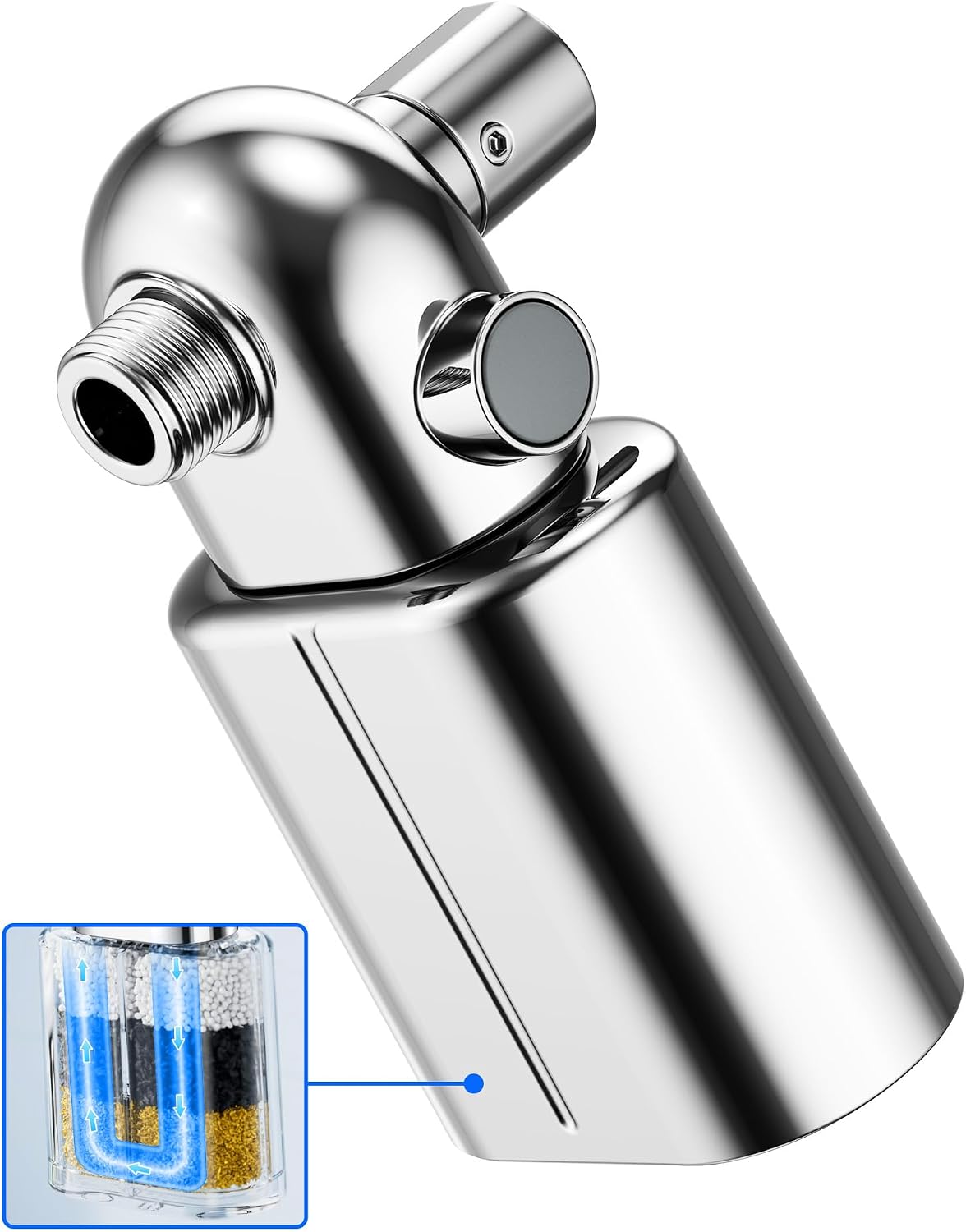 Detalle de Veken SP3V115 Shower Filter, Chrome, One-Press Cartridge Replacement