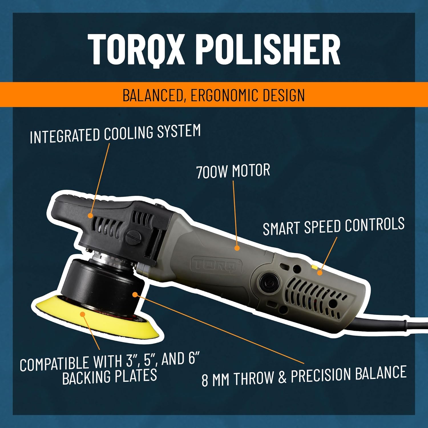 Detalle de Chemical Guys TORQX Random Orbital Polisher Kit (9-Piece) — 700W, 8mm Orbit