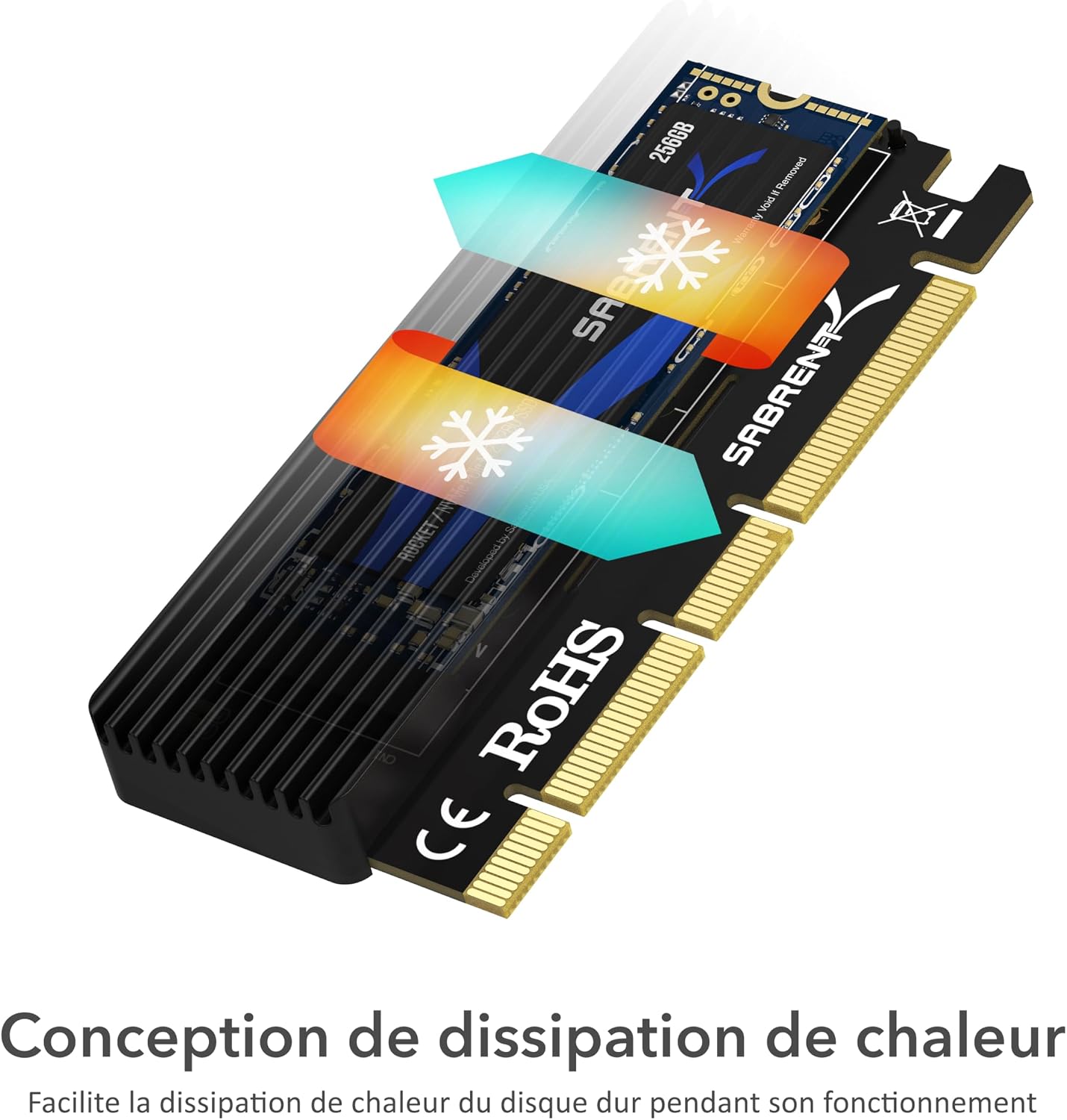 Detalle de SABRENT Adaptateur M.2 NVMe vers PCIe 3.0 x16/x8/x4 avec dissipateur et tampon thermique (EC-PCIE)