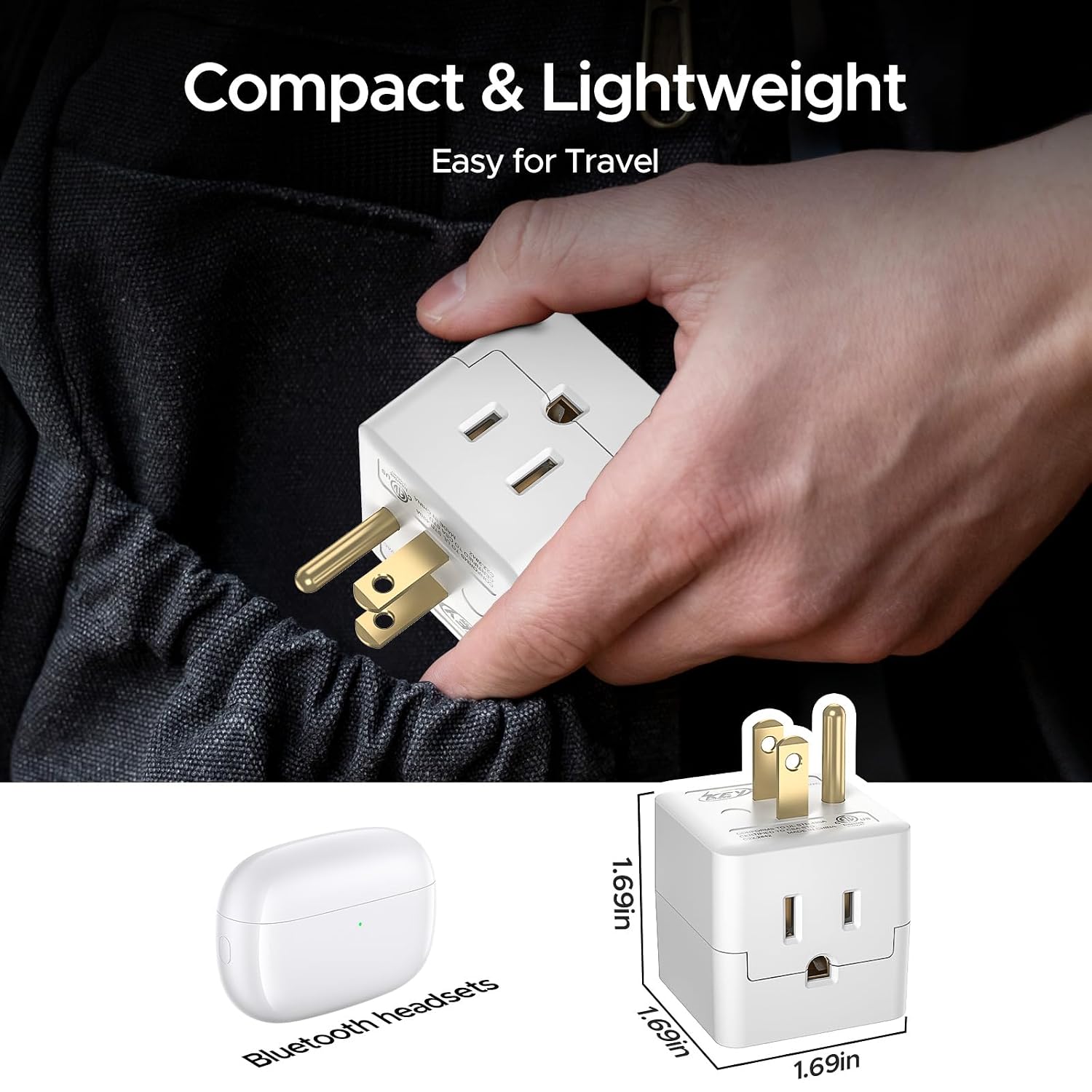 Thumbnail 3 de Key Power LA-21 3-Outlet Wall Adapter, Grounded 90-Degree Cube Tap, 3-Pack