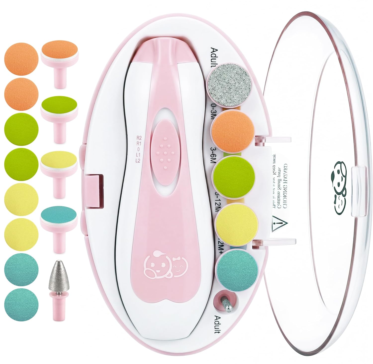 Detalle de ROYAL ANGELS Baby-Nagelfeile 21 in 1 (rosa) mit 13 Ersatzaufsätzen – für Baby-Nägel, Zehen und Polieren