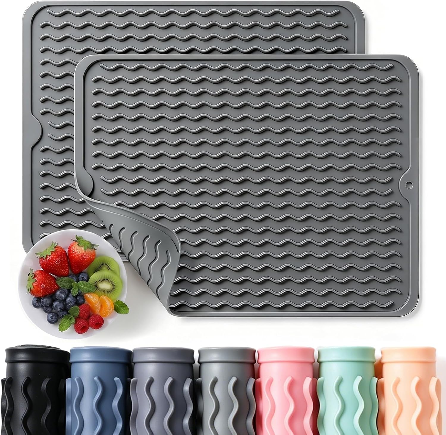 Detalle de 2 Pack Caketime Silicone Dish Drying Mat for Kitchen Counter