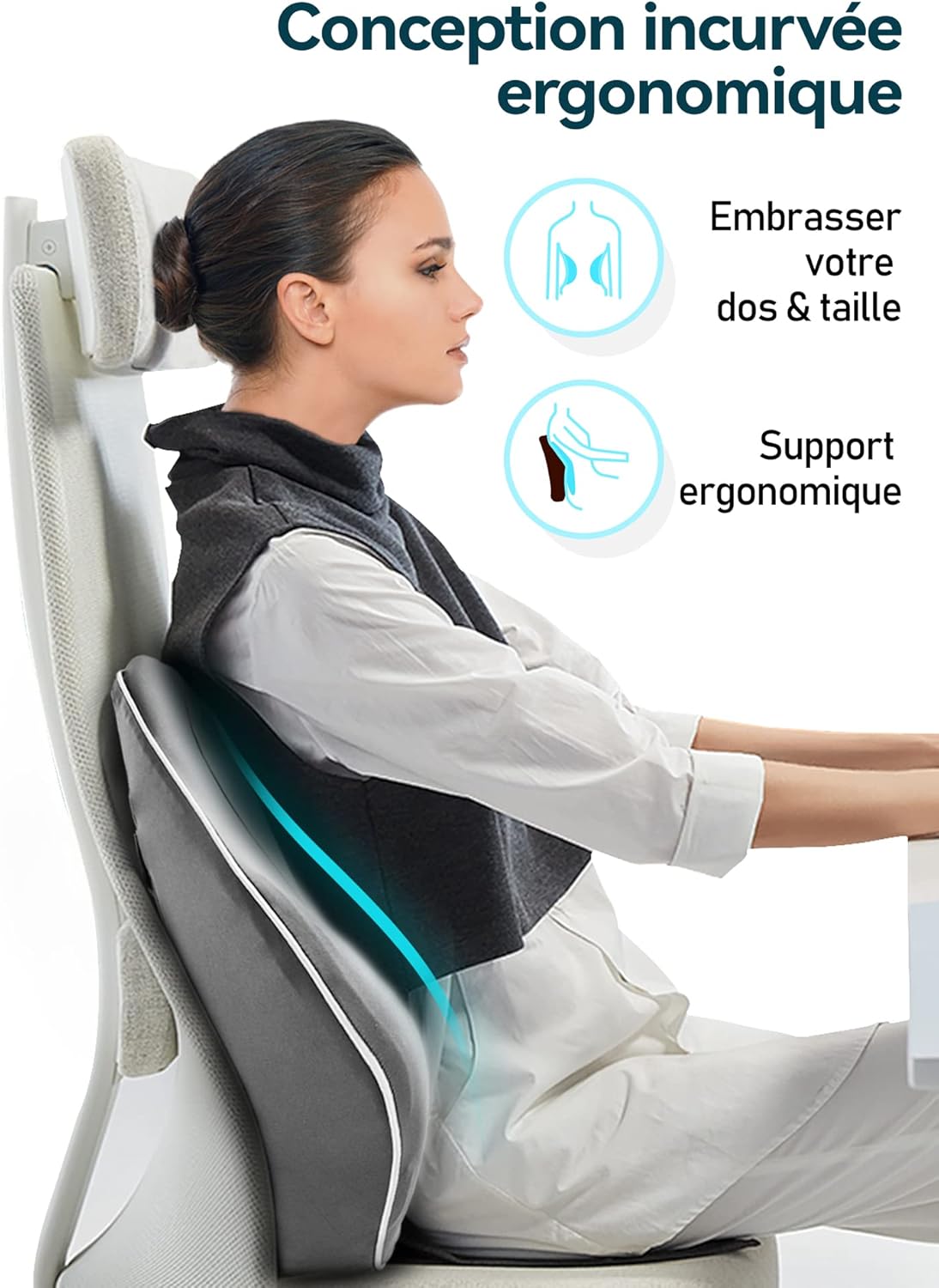 Thumbnail 2 de Travel Ease Coussin de soutien lombaire ergonomique en mousse à mémoire de forme pour siège (gris)