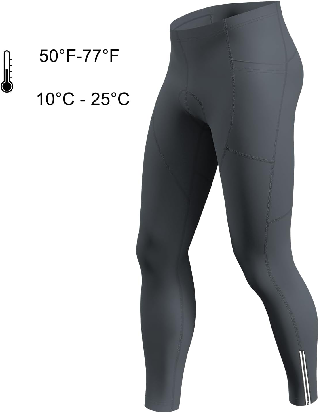 Detalle de Lo.gas Herren Lang Gepolsterte Fahrrad Hose – Radhose mit Taschen, Reflektorstreifen und atmungsaktivem Stoff