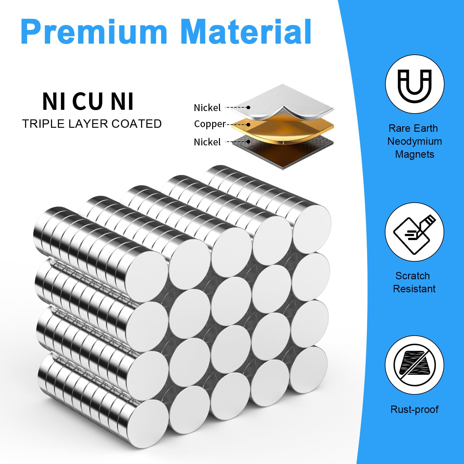 Detalle de Caturledas 10x3 mm Round Neodymium Magnets, 200-Pack for Crafts