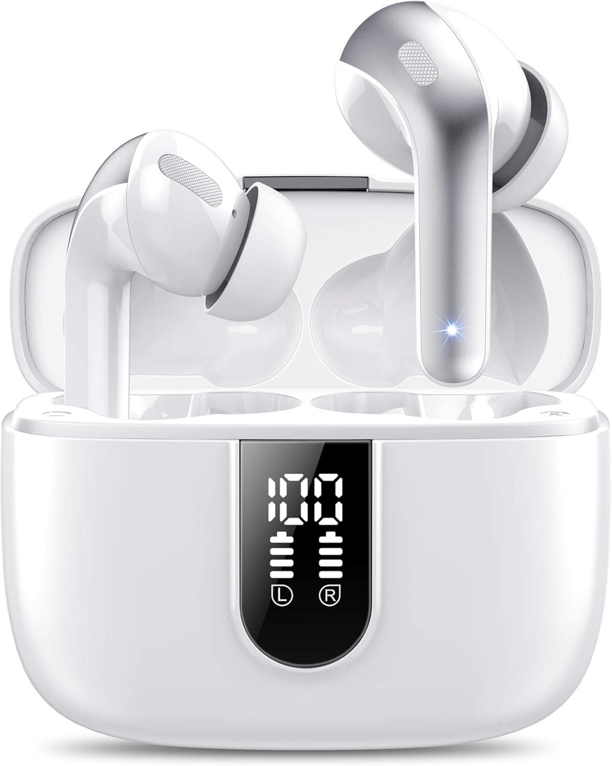 Detalle de IKT Bluetooth Kopfhörer In Ear – 5.3, 14,2 mm Bass, IPX7, 50 Std Ladecase, Weiß
