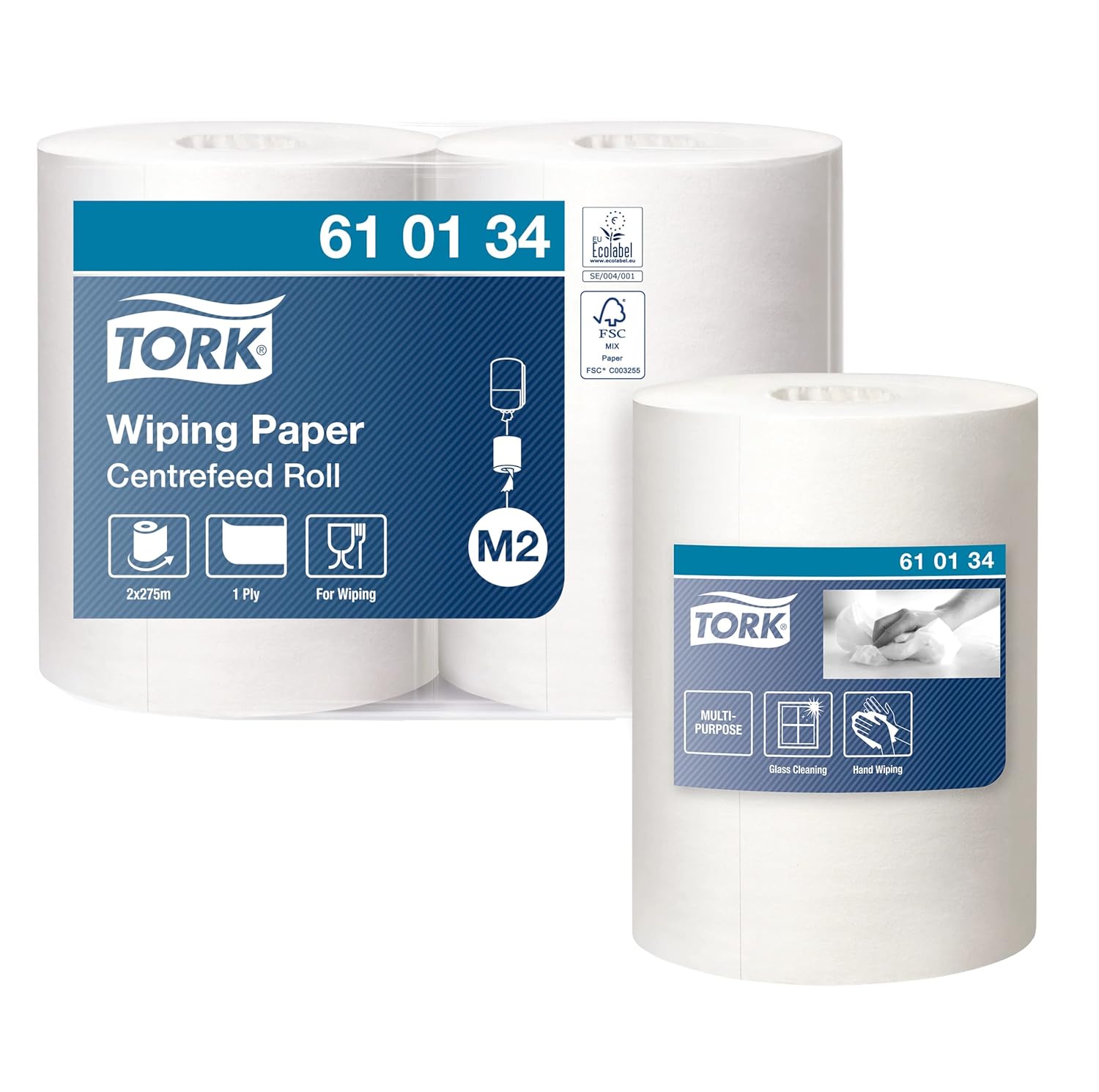 Tork Papier d’Essuyage Bobine à Dévidage Central M2 – 2 x 275 m, blanc, 1 pli