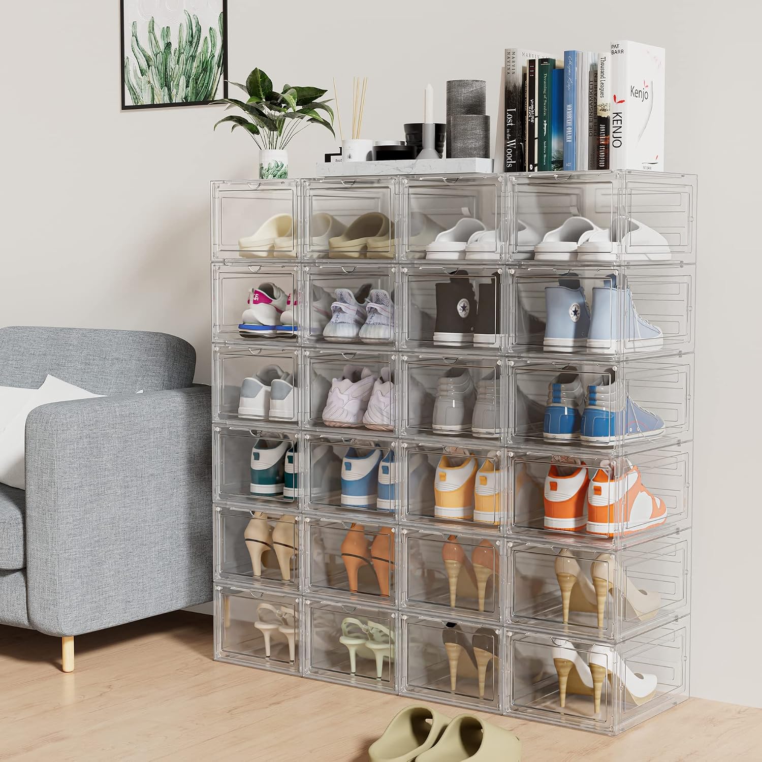 Detalle de HOMIDEC: 6 Scatole per Scarpe impilabili in plastica trasparente con coperchio magnetico