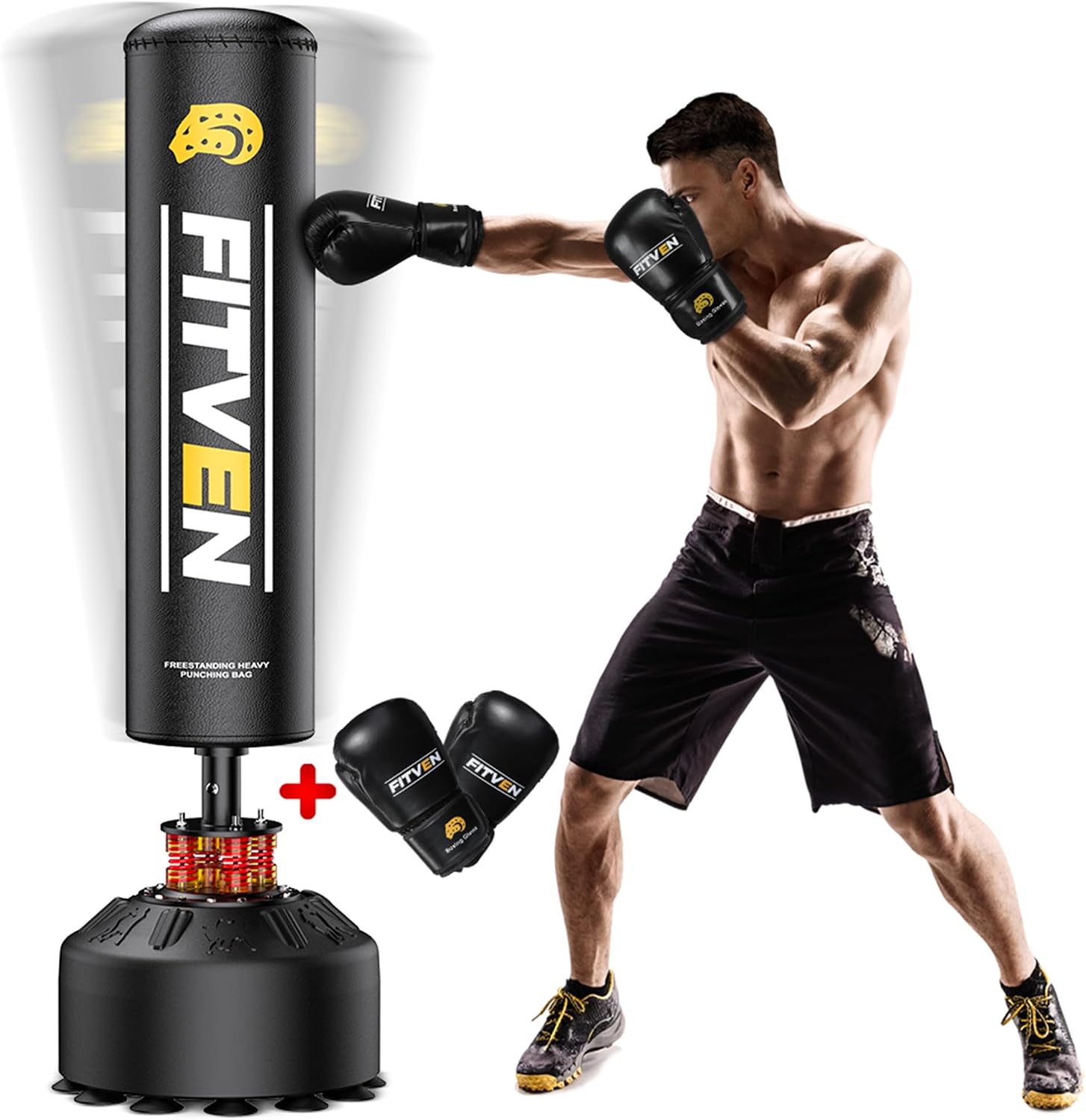 Detalle de FITVEN TS20-SD02-US Freestanding Punching Bag, 70-Inch with Gloves