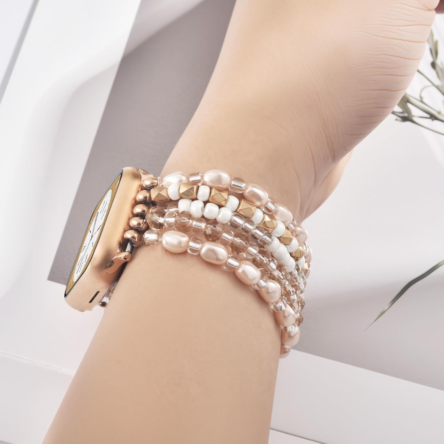 Thumbnail 3 de VISOOM Beaded Boho Bracelet for Apple Watch—Pearl Wrap Stretch Band (38–42mm) for Series 1–10, SE