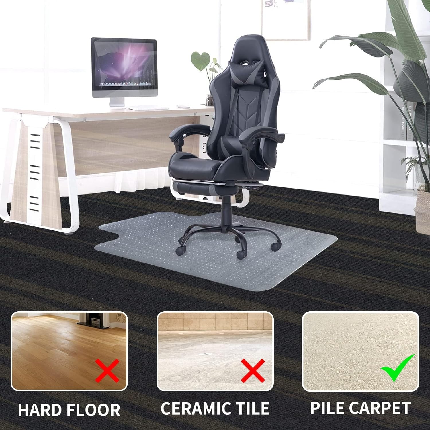 Thumbnail 1 de SHAREWIN Office Chair Mat for Carpeted Floors 120x90 cm with Lip — Heavy Duty, Anti-Slip, Transparent PVC