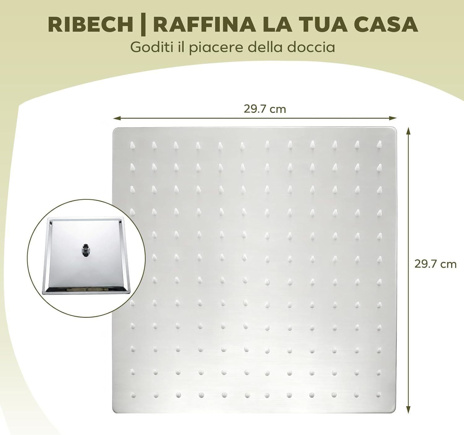Thumbnail 6 de Soffione doccia Ribech quadrato inox 360°