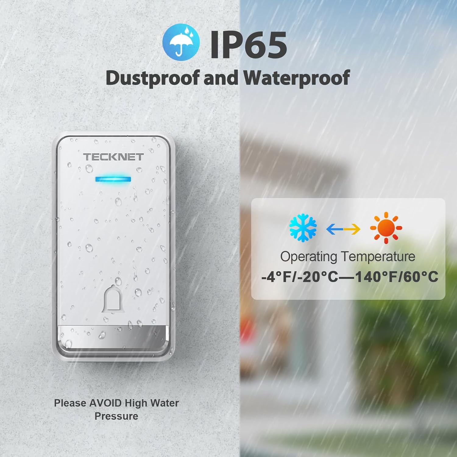 Detalle 2 de TECKNET Self-Powered Doorbell 3‑receiver 🔔