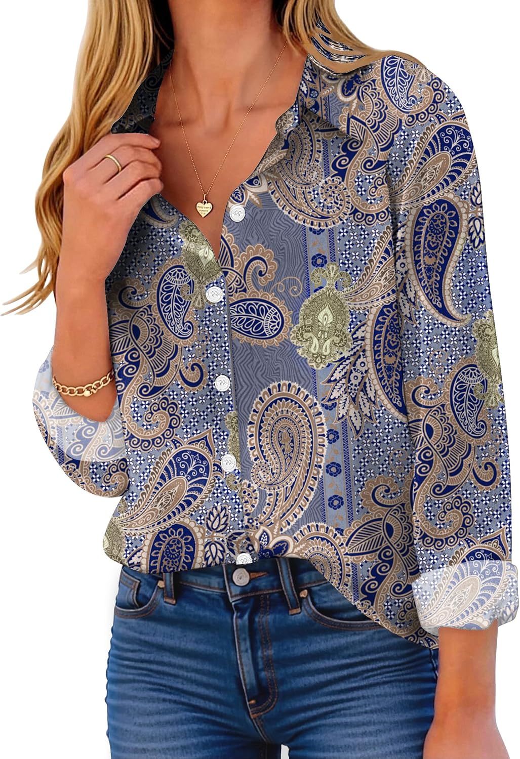 Thumbnail 1 de ZEAGOO Women's Button Down Shirt with Long Sleeves — Floral Prints for Everyday Workwear