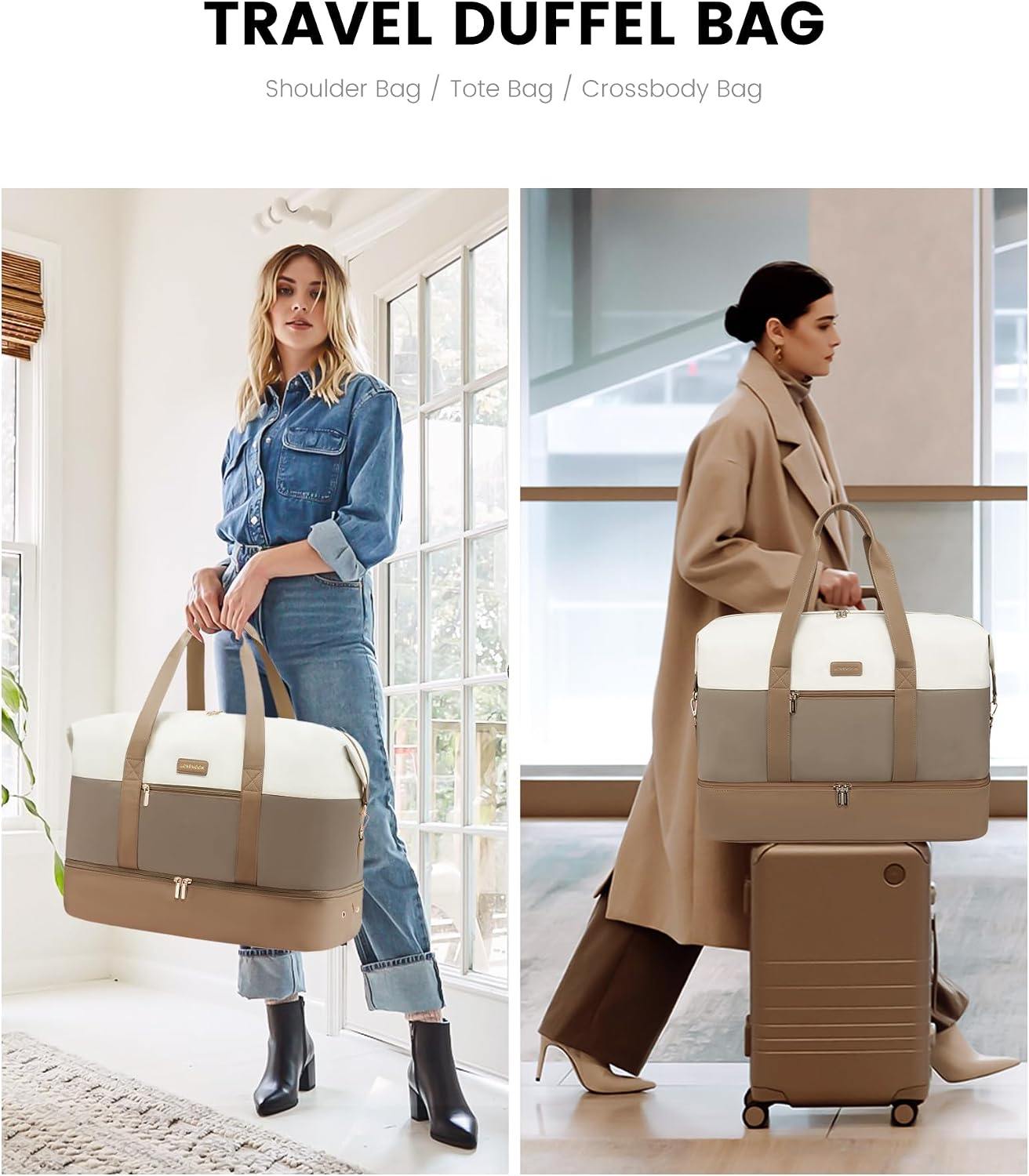 Detalle de LOVEVOOK Reisetasche Damen Weekender Bag 60L – wasserdicht, Schuhfach und Dry/Wet-Trennfach