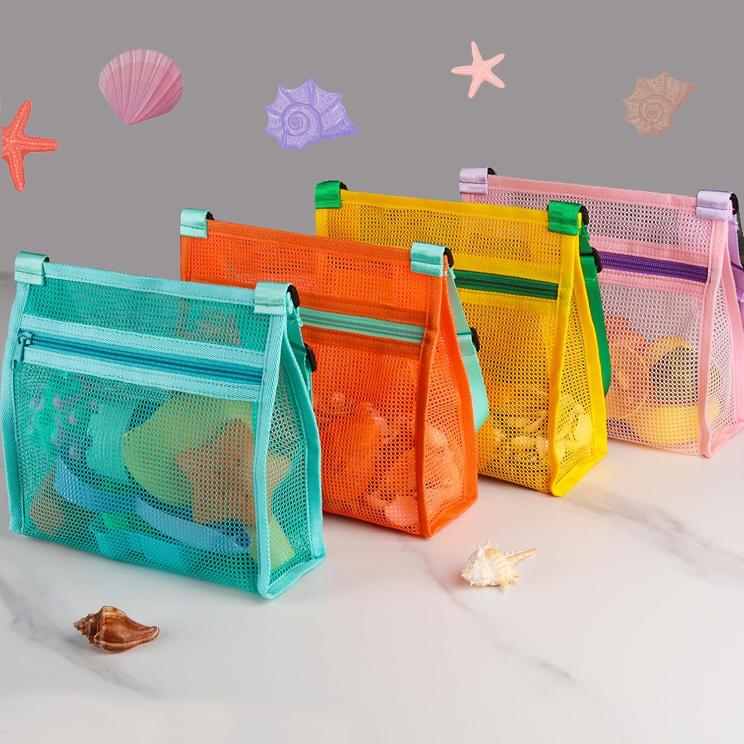 Thumbnail 5 de MUYIZI Mesh Beach Bag for Shells Collecting 4 Pack: Lightweight, Quick-Dry Shell Bags for Kids and Families