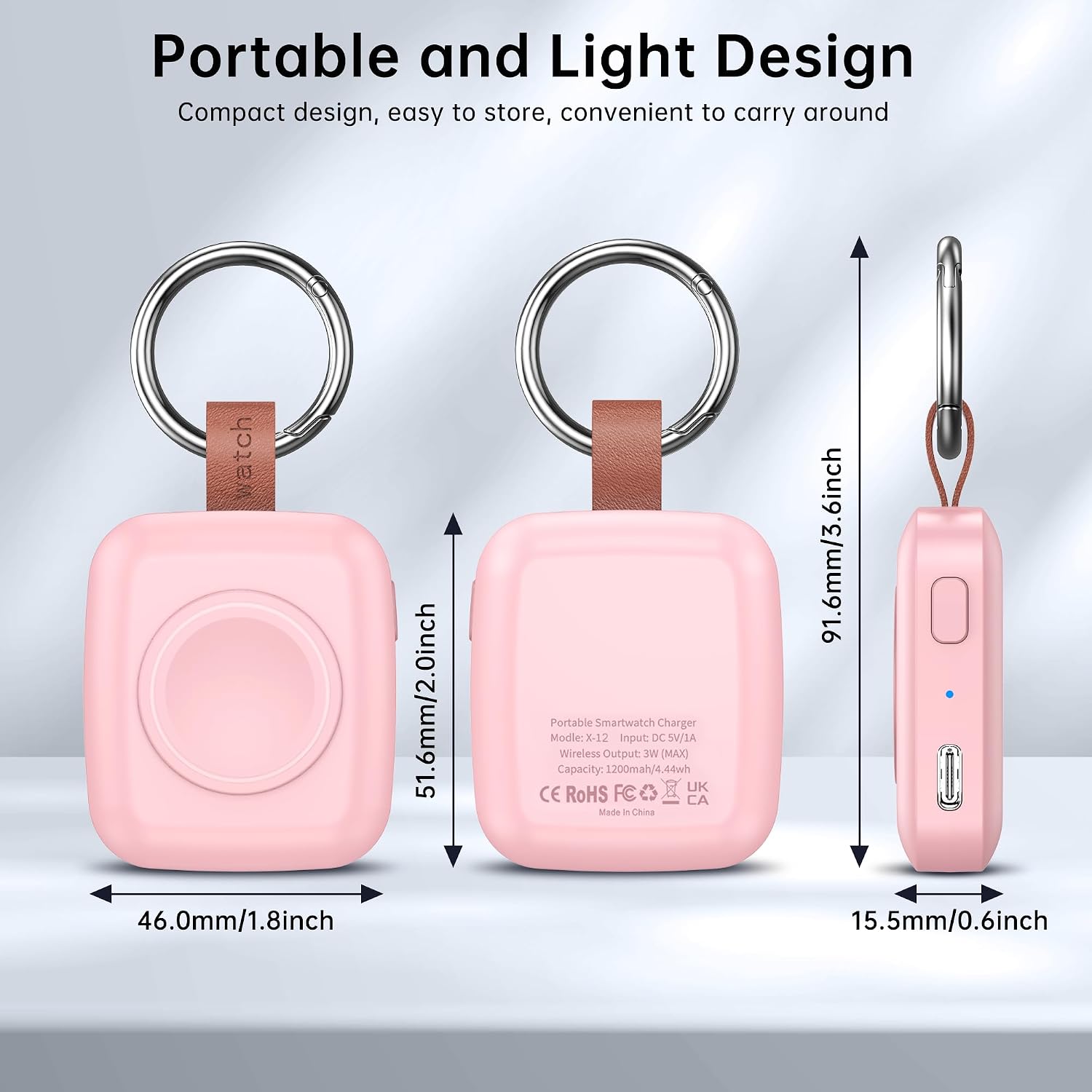 Detalle 2 de ACEQINGSE Portable Wireless Charger for Apple Watch (1200mAh) Magnetic Pink
