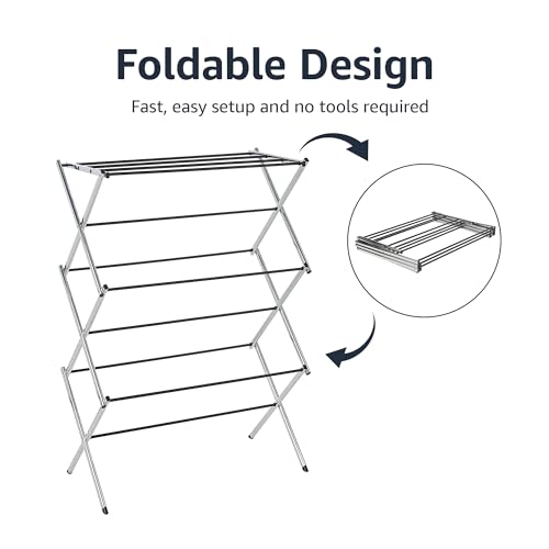 Thumbnail 3 de Amazon Basics Stendibiancheria per interni pieghevole a fisarmonica in acciaio cromato – 74,9 x 36,8 x 106,2 cm