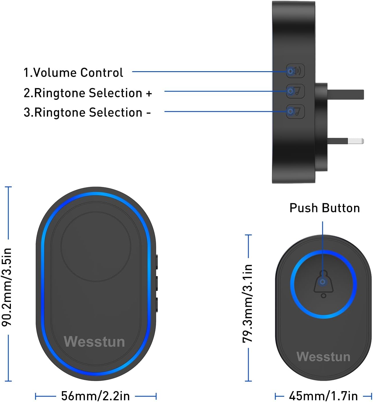 Thumbnail 1 de Wesstun Wireless Doorbell with IP67 IP67 Waterproof Plug-in Kit