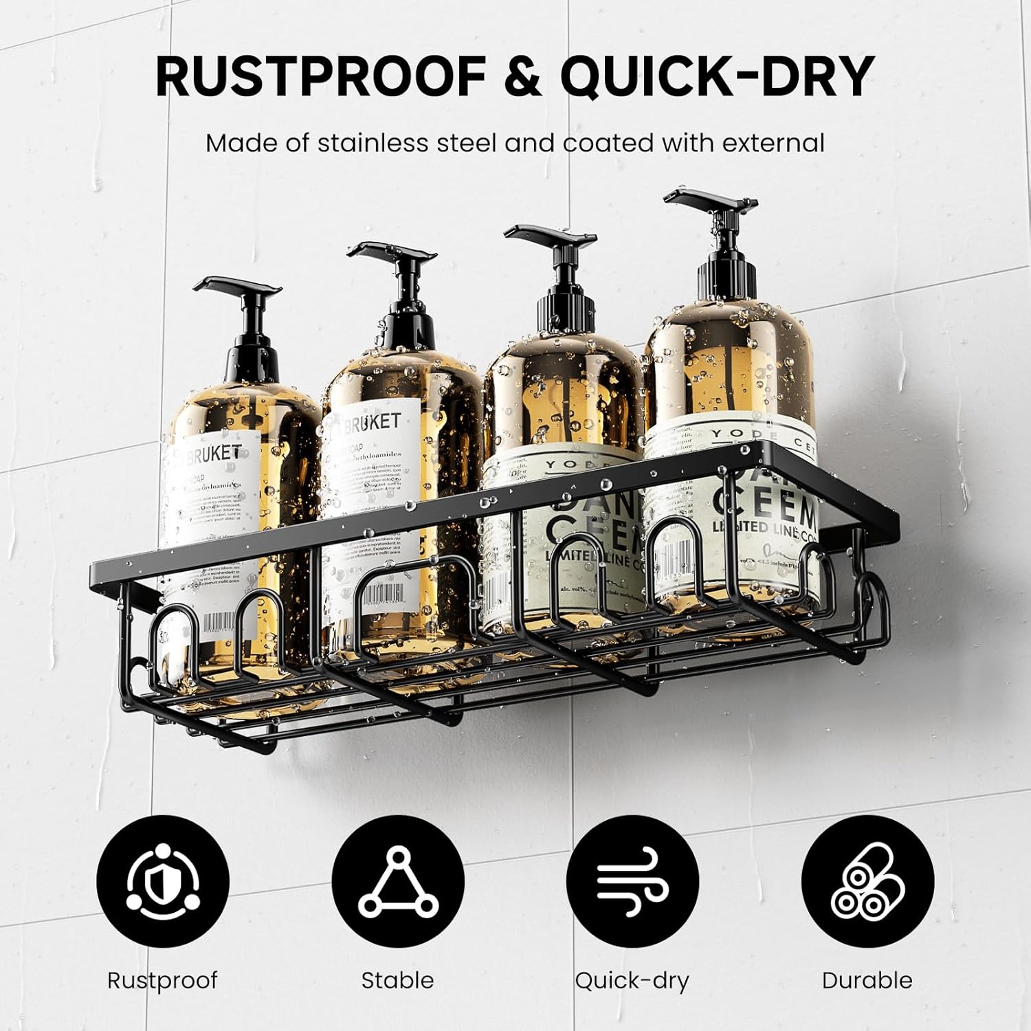 Thumbnail 3 de Deyhoc set da 3 mensole per doccia in acciaio inox antiruggine con adesivi, nero