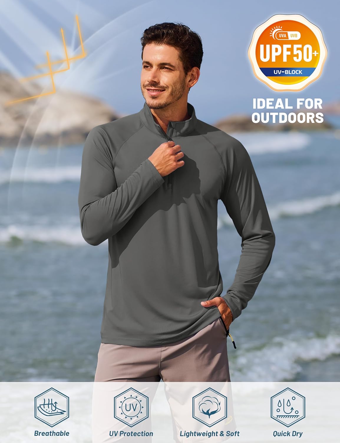 Thumbnail 2 de TACVASEN Men's Long Sleeve 1/4 Zip Sun Protective Running Top (UPF 50+)