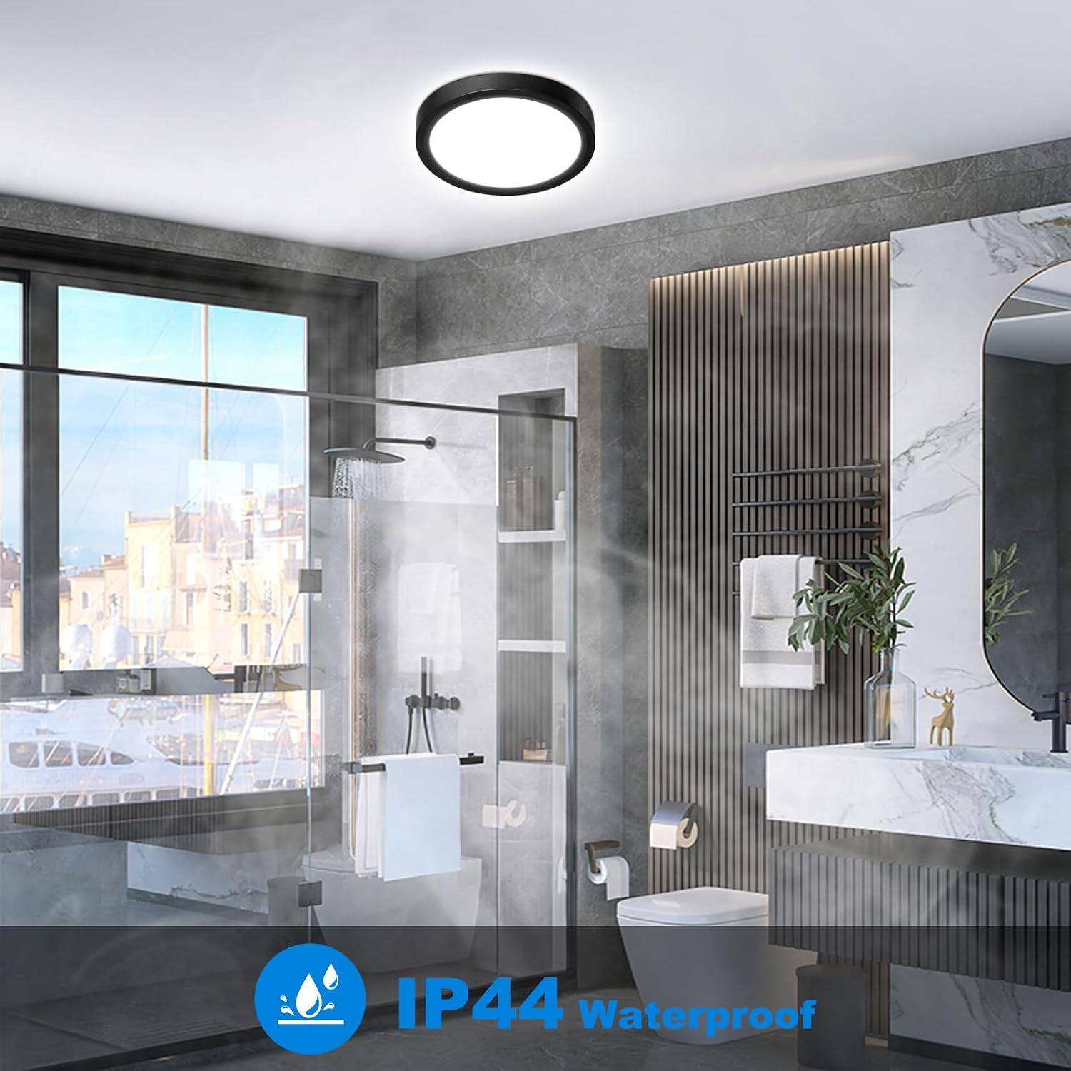 Detalle de Befurglor LED Ceiling Lights 15W, 1500LM Daylight White – 2 Pack, Black, IP44 Bathroom-Friendly Flush Mount