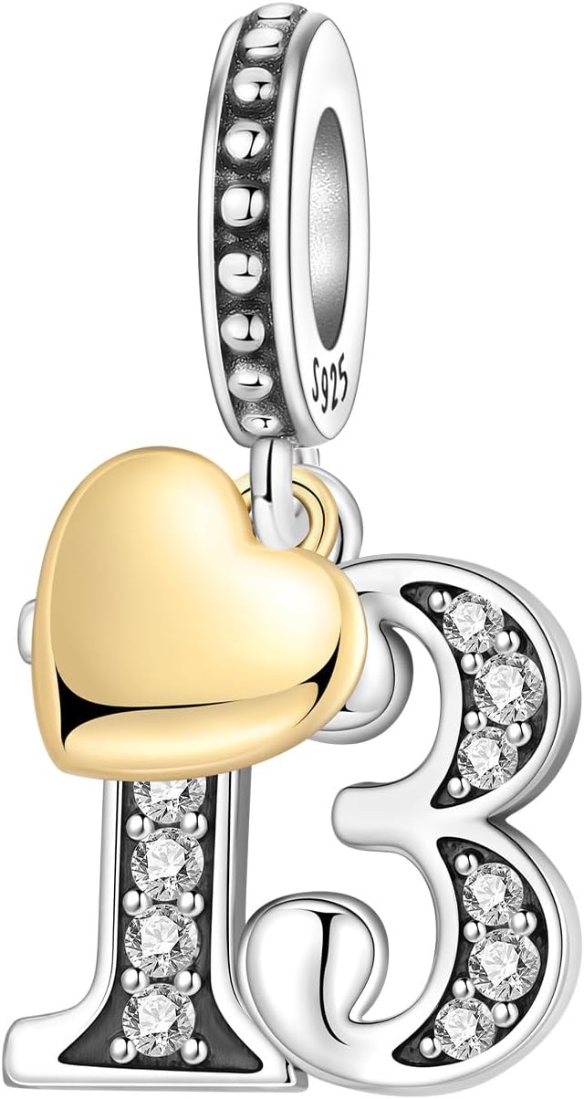 Thumbnail 6 de PANPOKI Zahl Charm für Armband & Halskette – Silber 925 mit Zirkon & 18K Goldherz