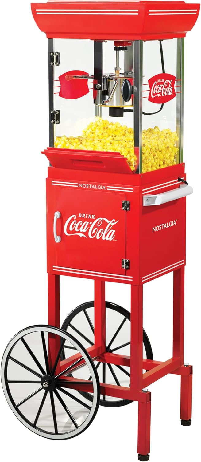 Thumbnail 3 de Nostalgia Coca-Cola Popcorn Maker Movie-Theater Style Cart (Red) with 2.5 Oz Kettle, 10-Cup Capacity