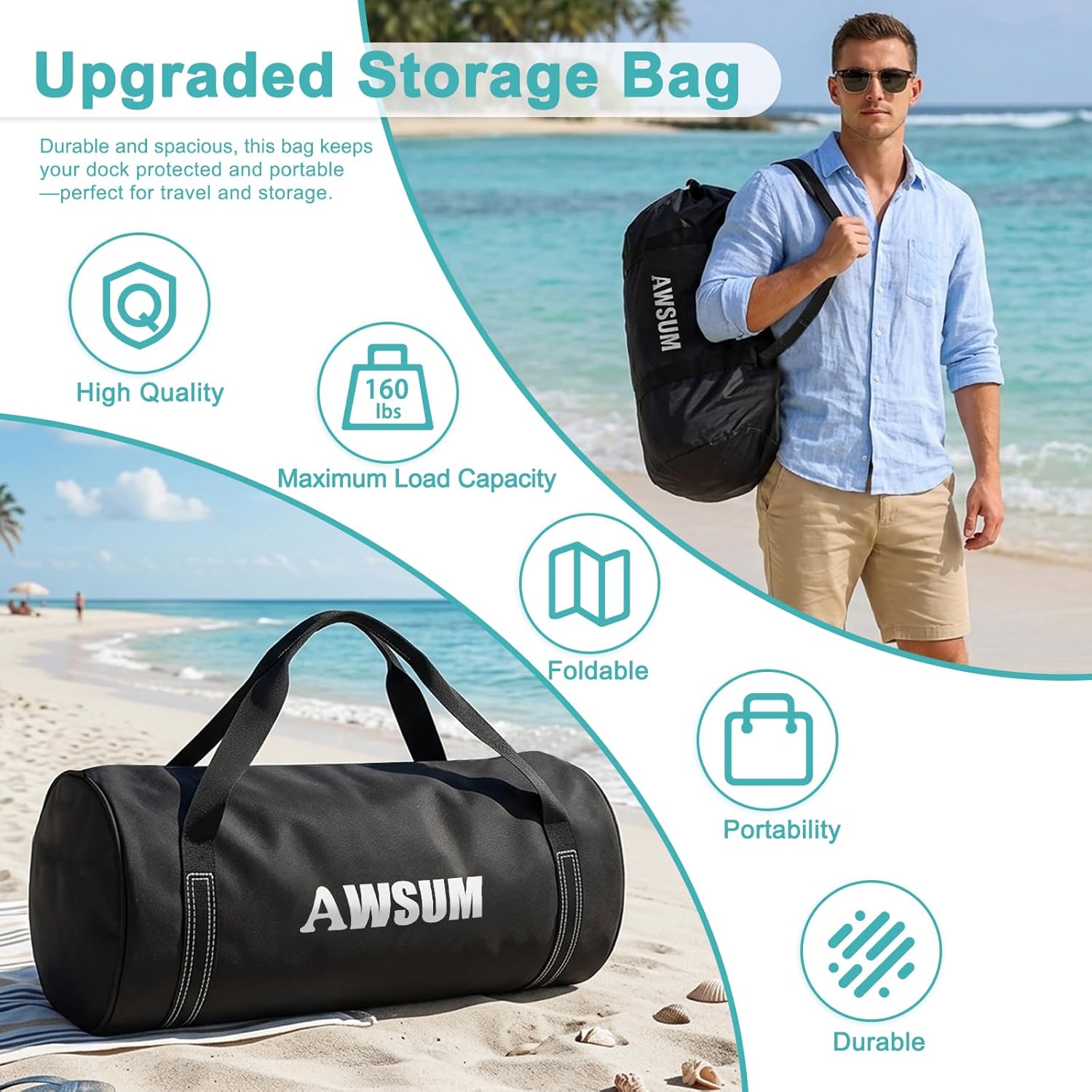 Thumbnail 6 de AWSUM Inflatable Floating Dock/Air Dock Platform with Non-Slip Surface for Pool, Beach, and Ocean