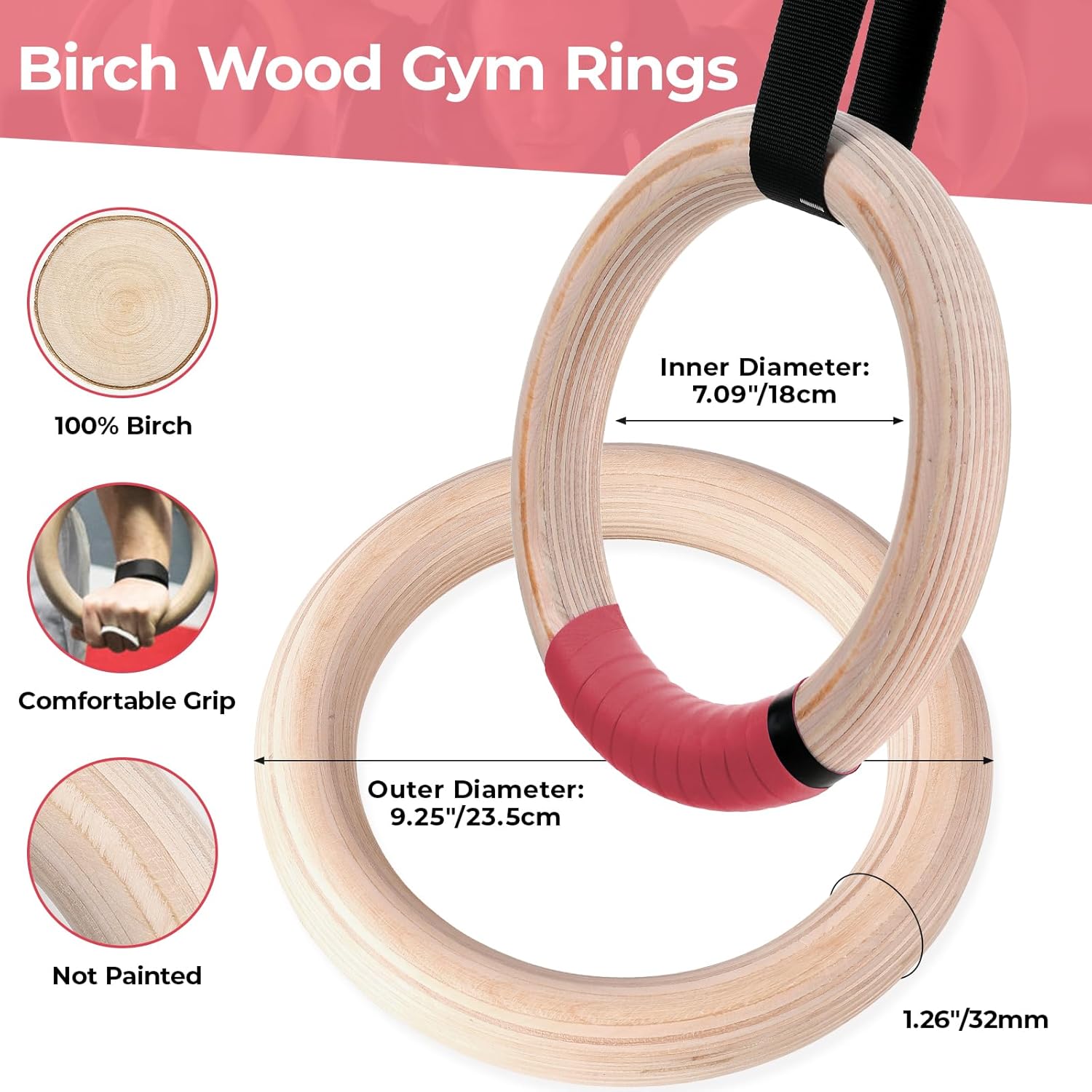 Thumbnail 1 de LIFERUN Gymnastics Rings 28 mm wooden rings 🏋