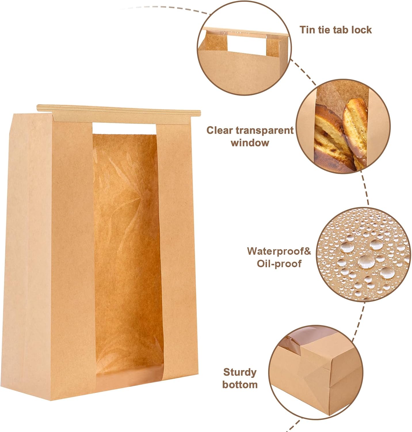 Detalle de Moretoes Bu-JB-26032501 Bread Bags, 240 Count, Tin-Tie Tab and Clear Window