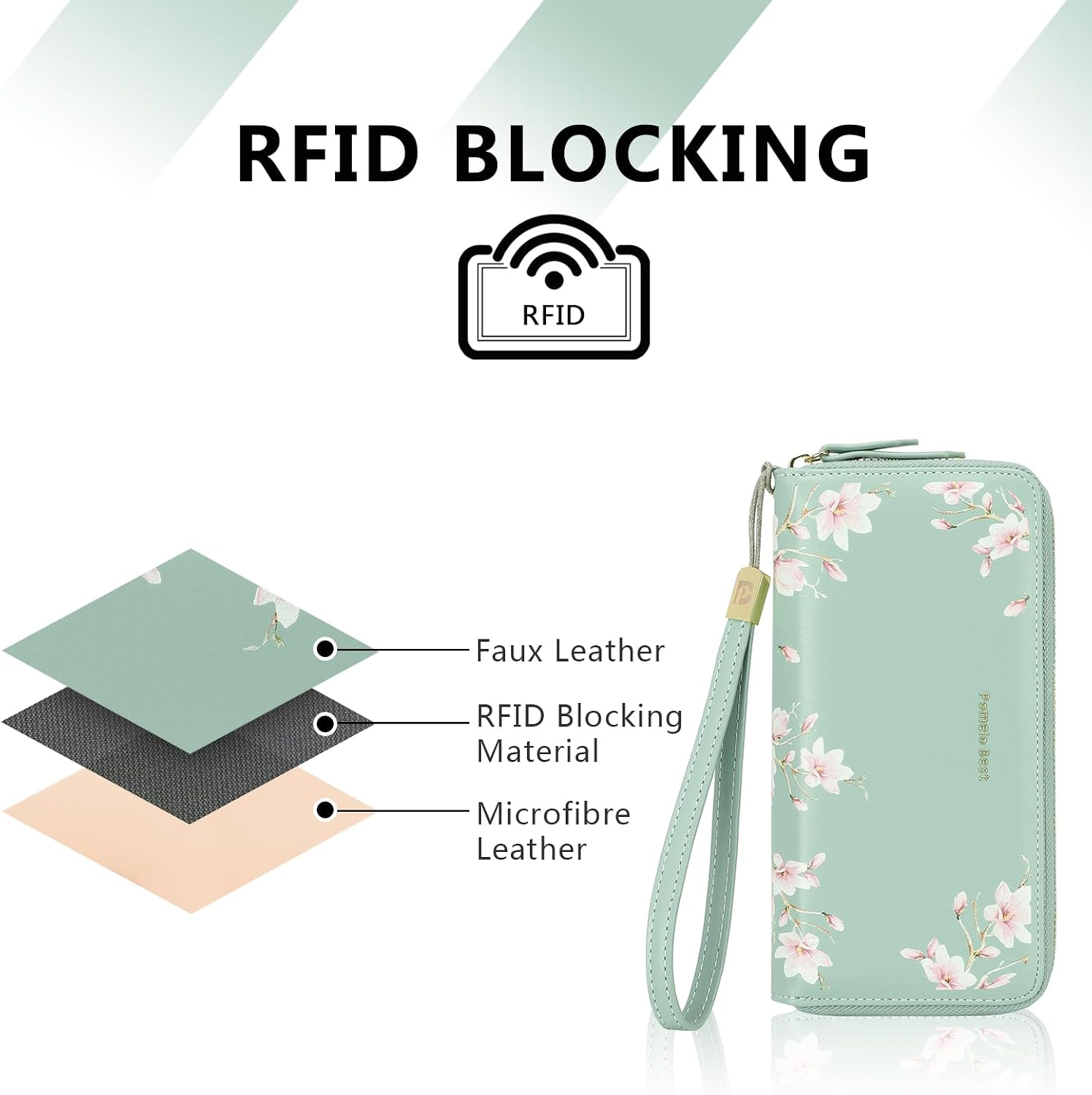 Detalle de Pomelo Best portafogli grande da donna in ecopelle con blocco RFID, zip e cinturino da polso