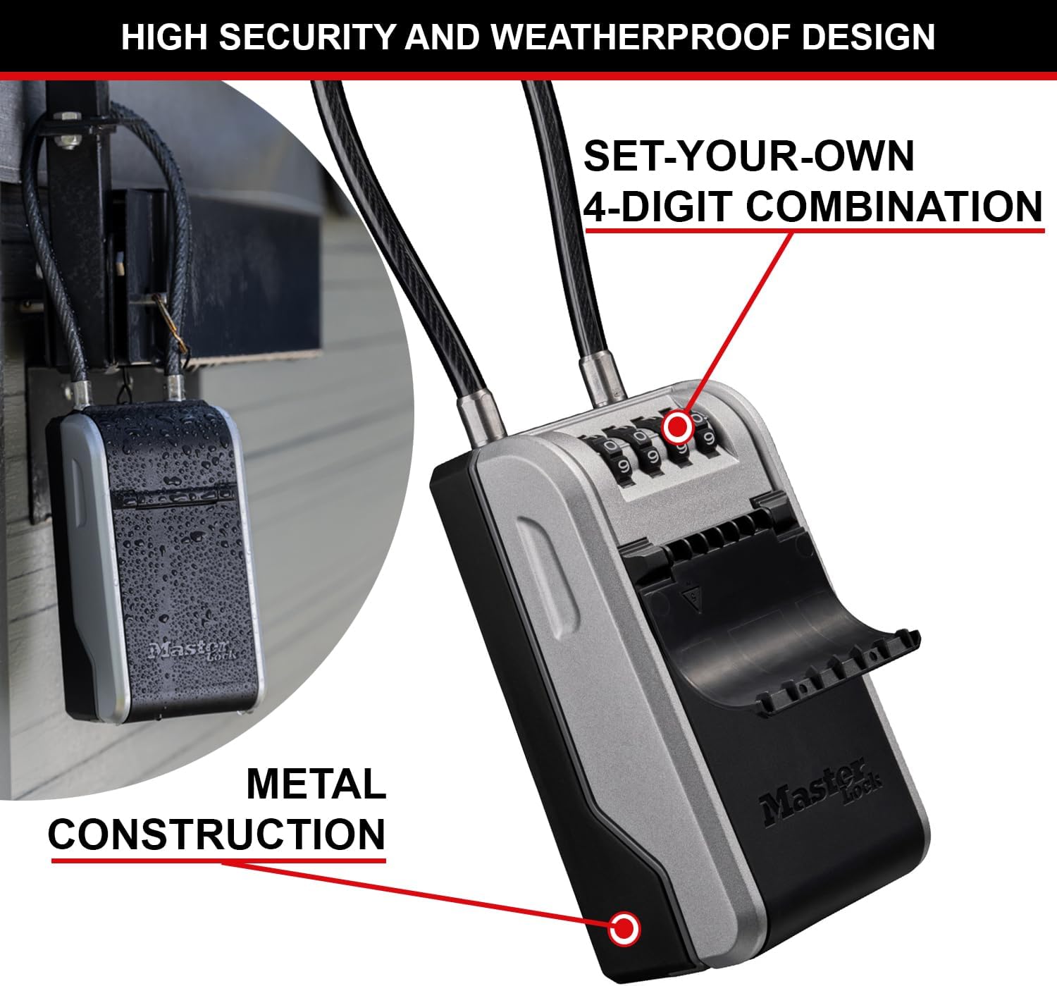 Detalle de Master Lock 5482EURD Key Safe with Flexible Cable Shackle
