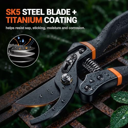 Detalle de DECERK Professional Bypass Garden Secateurs: Heavy Duty for 3/4" Branches