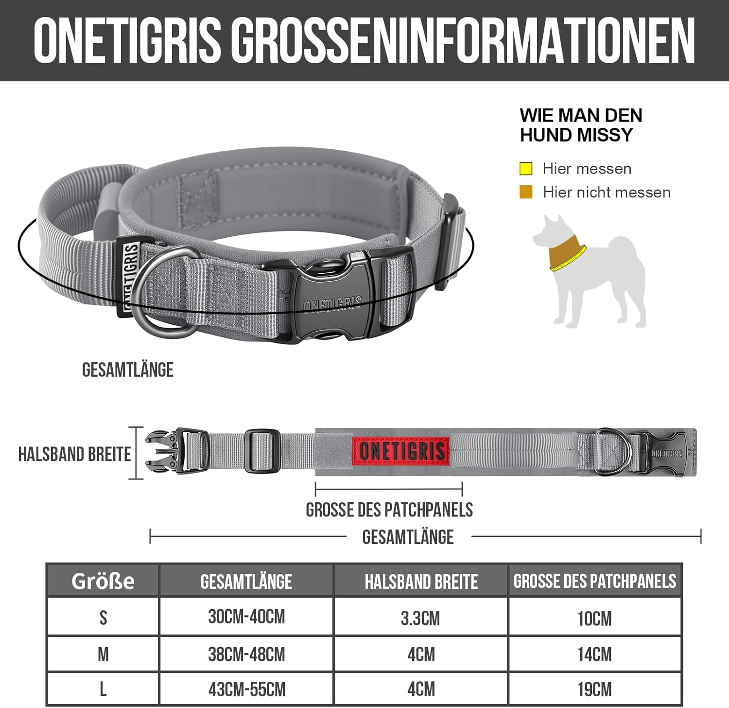 Detalle de OneTigris Collare per cani con fibbia in metallo: nylon imbottito e personalizzabile