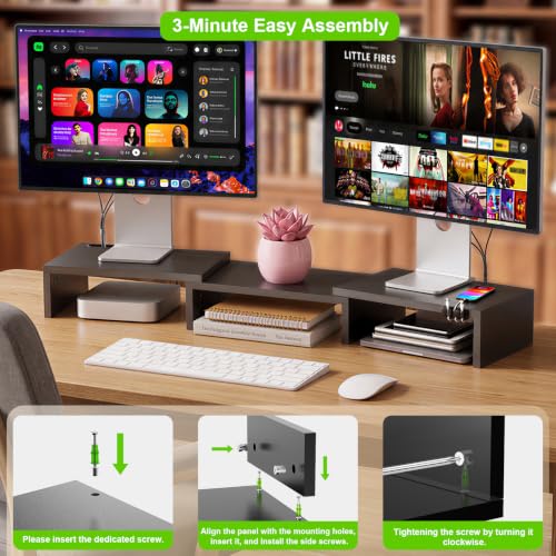 Detalle de Yirilan Adjustable Dual Monitor Riser with Phone Holder and Cable Management