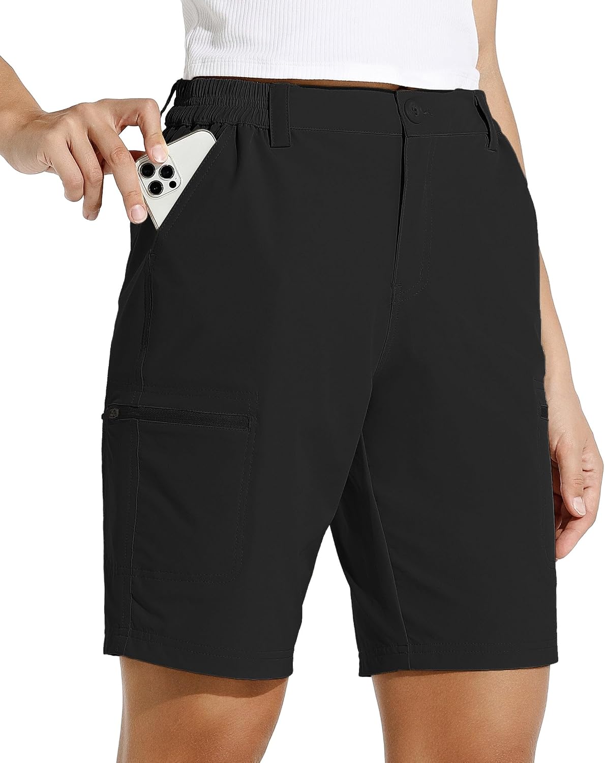 Detalle de Willit Women's 10" Hiking Cargo Shorts: Stretch, UPF50, and All-Day Comfort