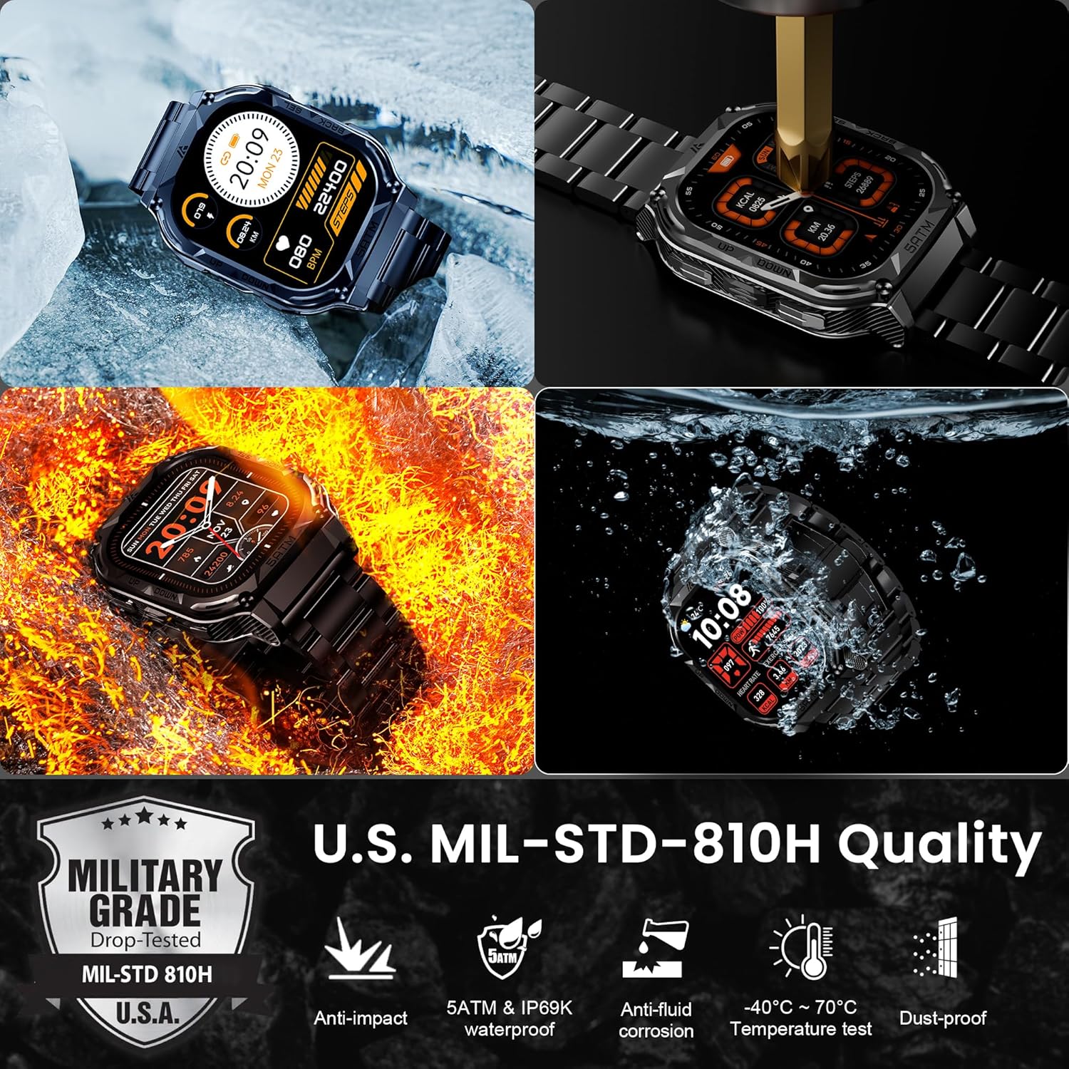 Detalle 2 de HIDAMEL Rugged Smartwatch for Men with GPS, Altimeter, Compass and 480mAh Battery