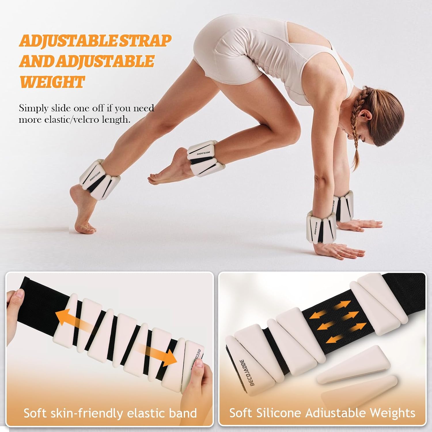 Thumbnail 4 de BECOJADDE 6 lb Ankle and Wrist Weights, Adjustable Beige Pair