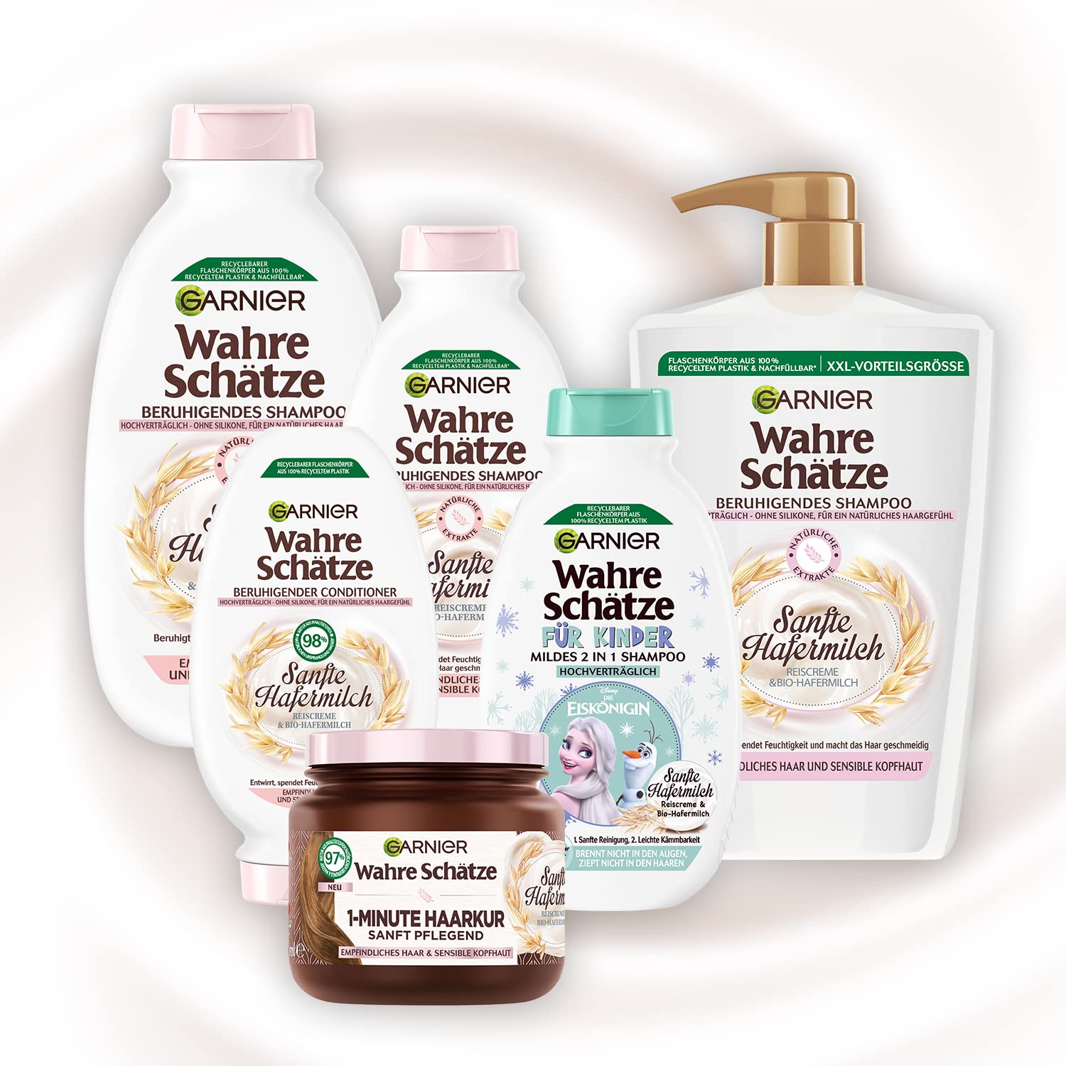 Detalle 1 de Garnier Wahre Schätze Beruhigendes Shampoo mit sanfter Hafermilch (XXL, 1 l) – Packung mit 2 für empfindliche Kopfhaut