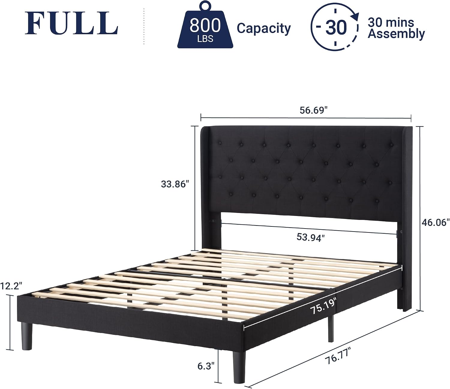 Detalle de Allewie Upholstered Bed Frame, Full Size