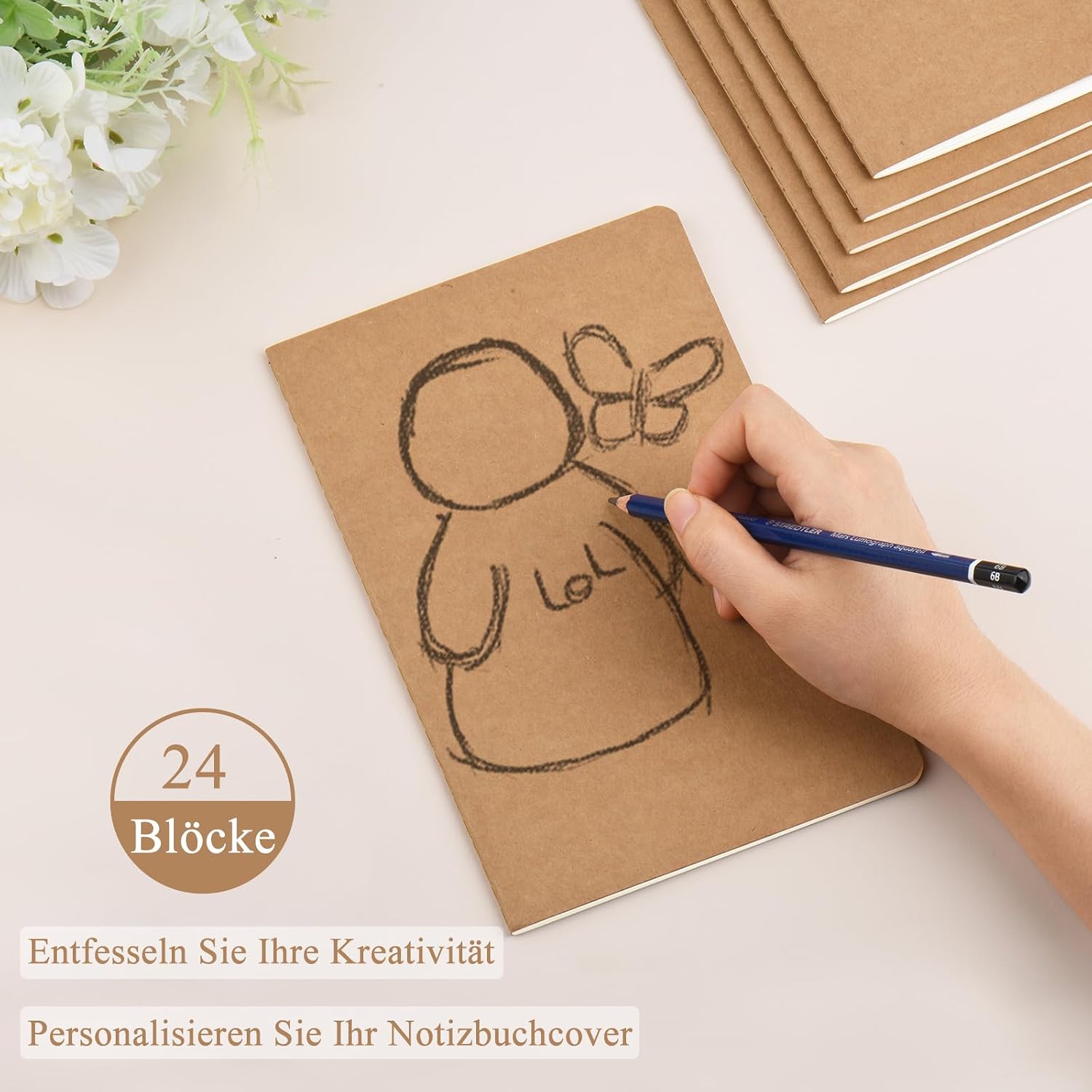 Detalle de ZCZN Notizbuch A5 blanko (24er Pack) mit Kraft-Cover und FSC-Papier