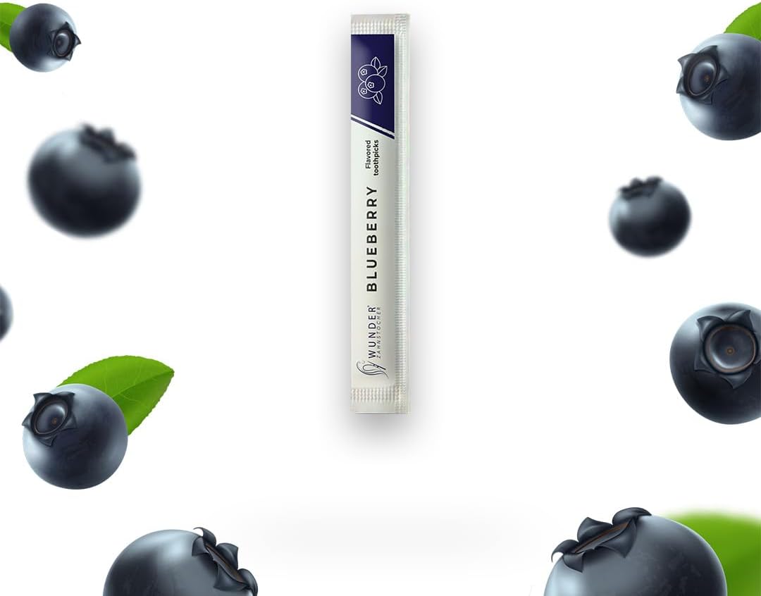 Detalle de Wunder aromatisierte Zahnstocher Blaubeere – 100er Pack, einzeln verpackt, zuckerfrei