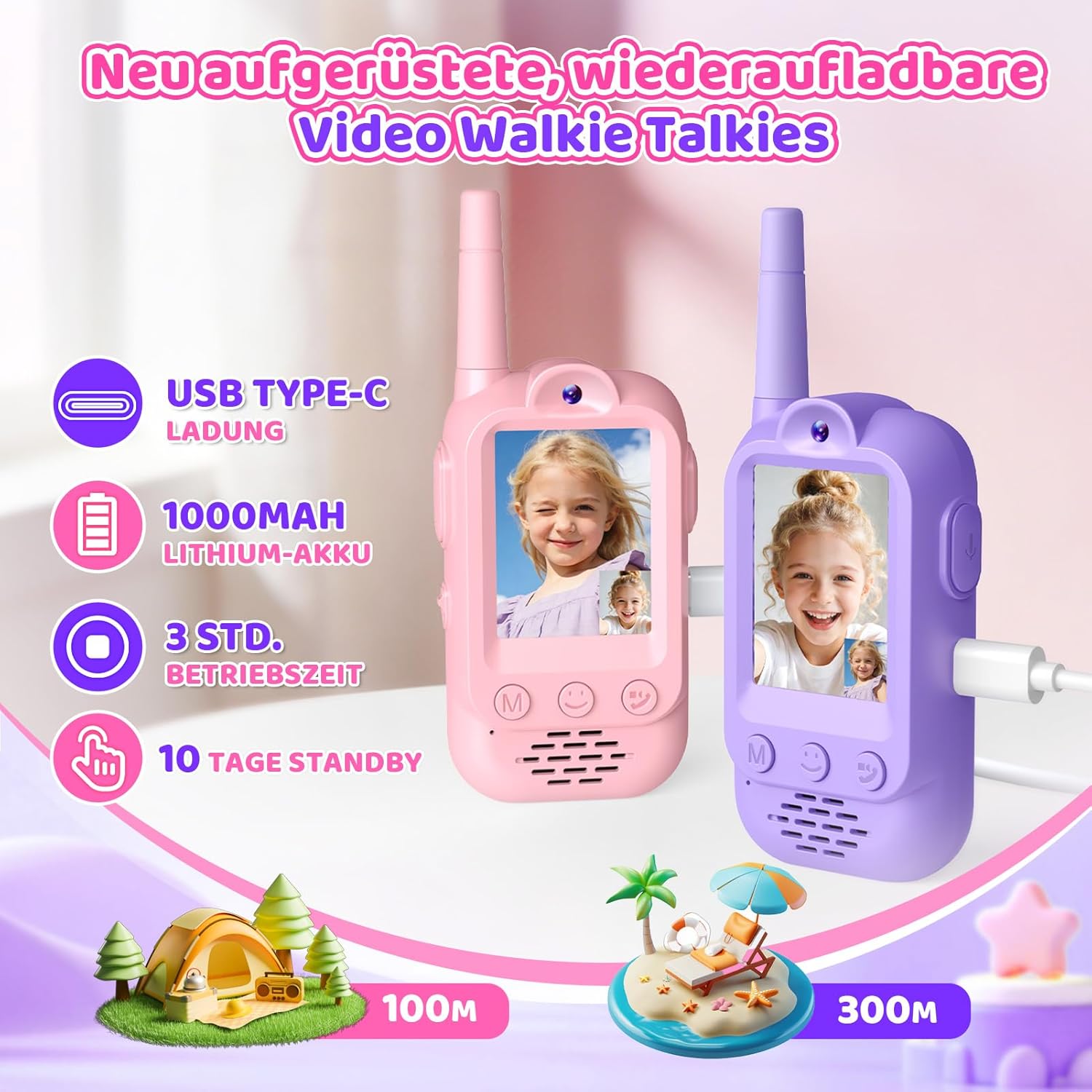 Thumbnail 1 de iKidiki Walkie Talkie Kinder mit Video – videofähiges Funkgerät für Mädchen (ab 3 Jahren)