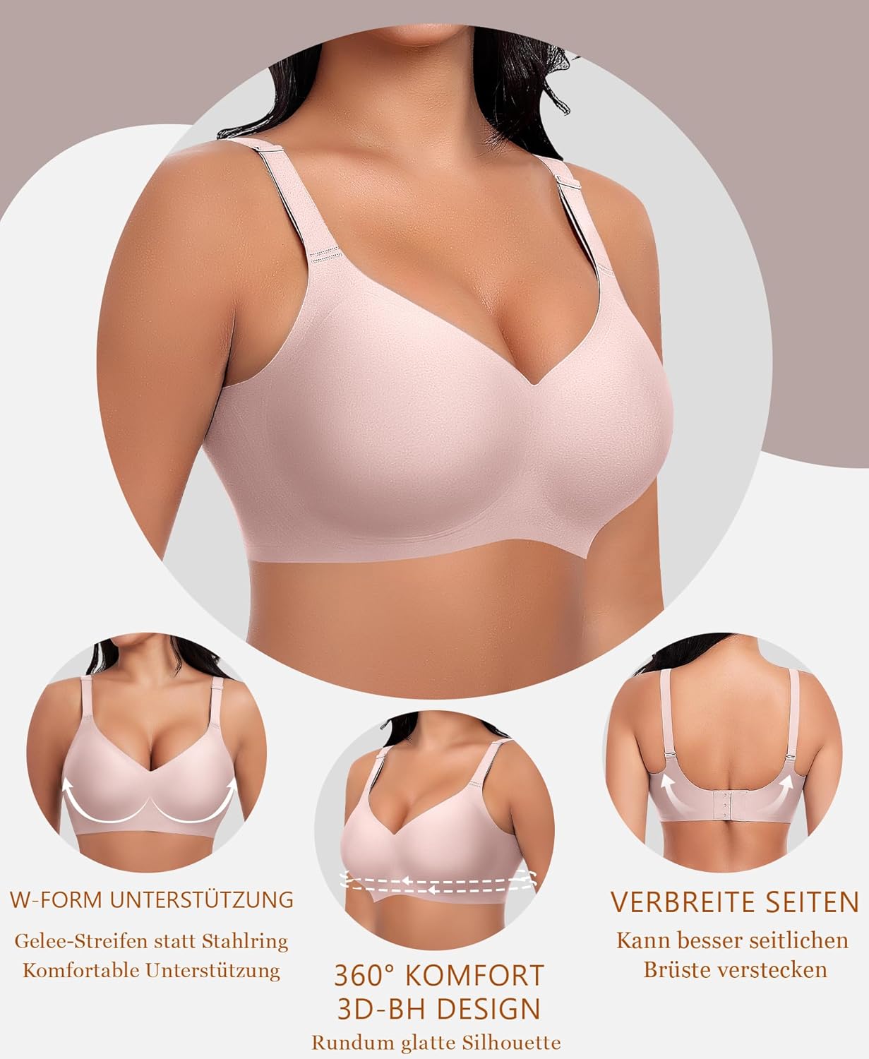 Thumbnail 3 de Ganado Damen BH ohne Bügel – nahtloser Soft-BH mit Tief-V-Ausschnitt und Jelly Fix Trägern